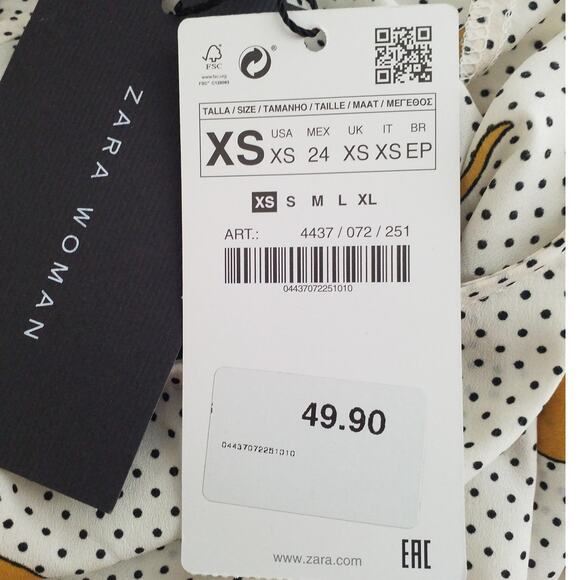 Zara Woman Dachshund Dog Print Polka Dot Top XS NWT - Picture 7 of 8